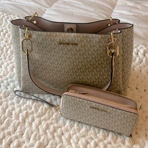 Michael Kors Logo Medium Tote with matching Large Logo Centennial wallet